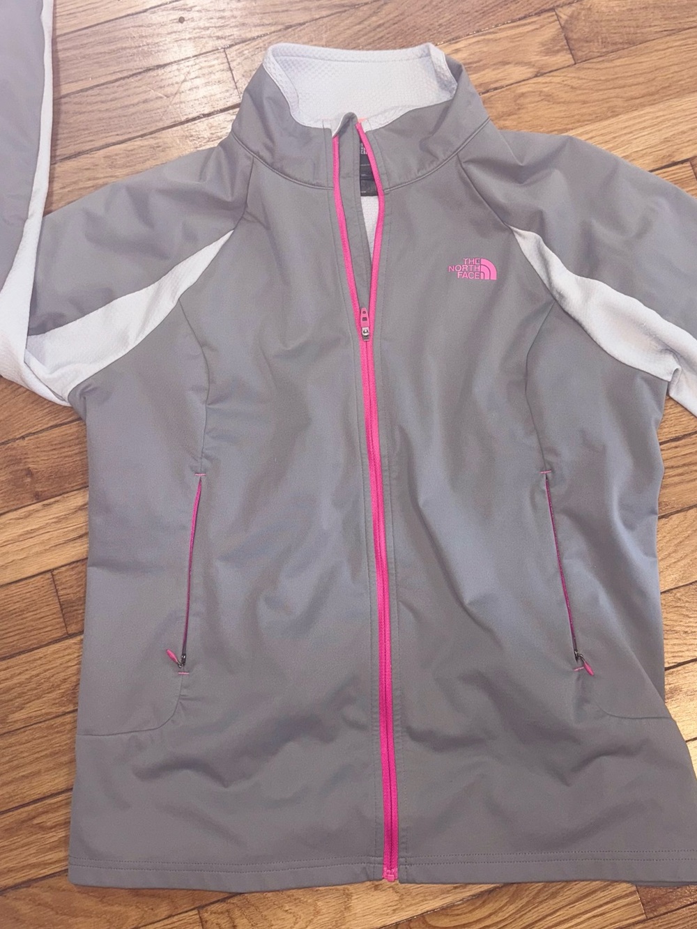 The North Face Gray Softshell Jacket with Pink Accents